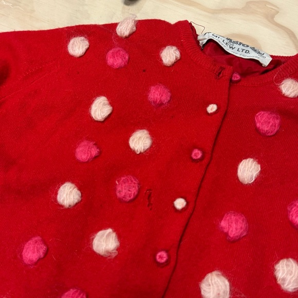 Vintage Mia Kato Design Cashmere Red Pom-Pom Cardigan Sweater Small - Picture 9 of 15